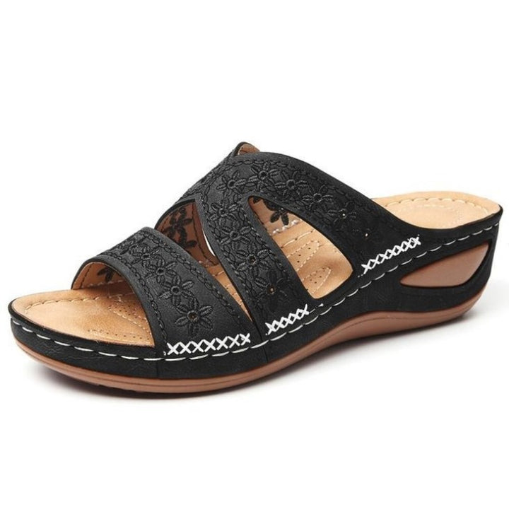 Dame Komfortable Wedge-sandaler med blomsterdetaljer og anatomisk fodseng Stilla