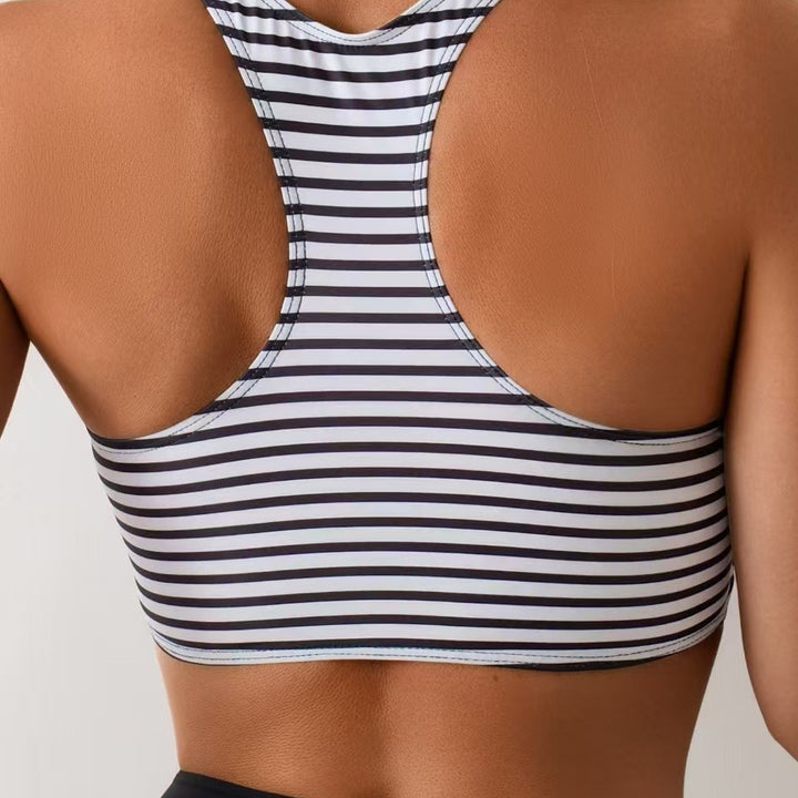 Dame Højtaljet Bikini-sæt med stribet top Skovae