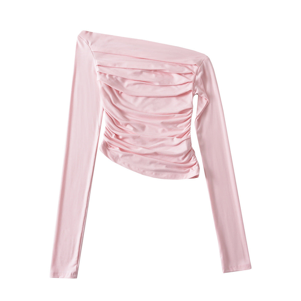 Dame asymmetrisk, ruched overdel med langærmet og elegant design Stilla