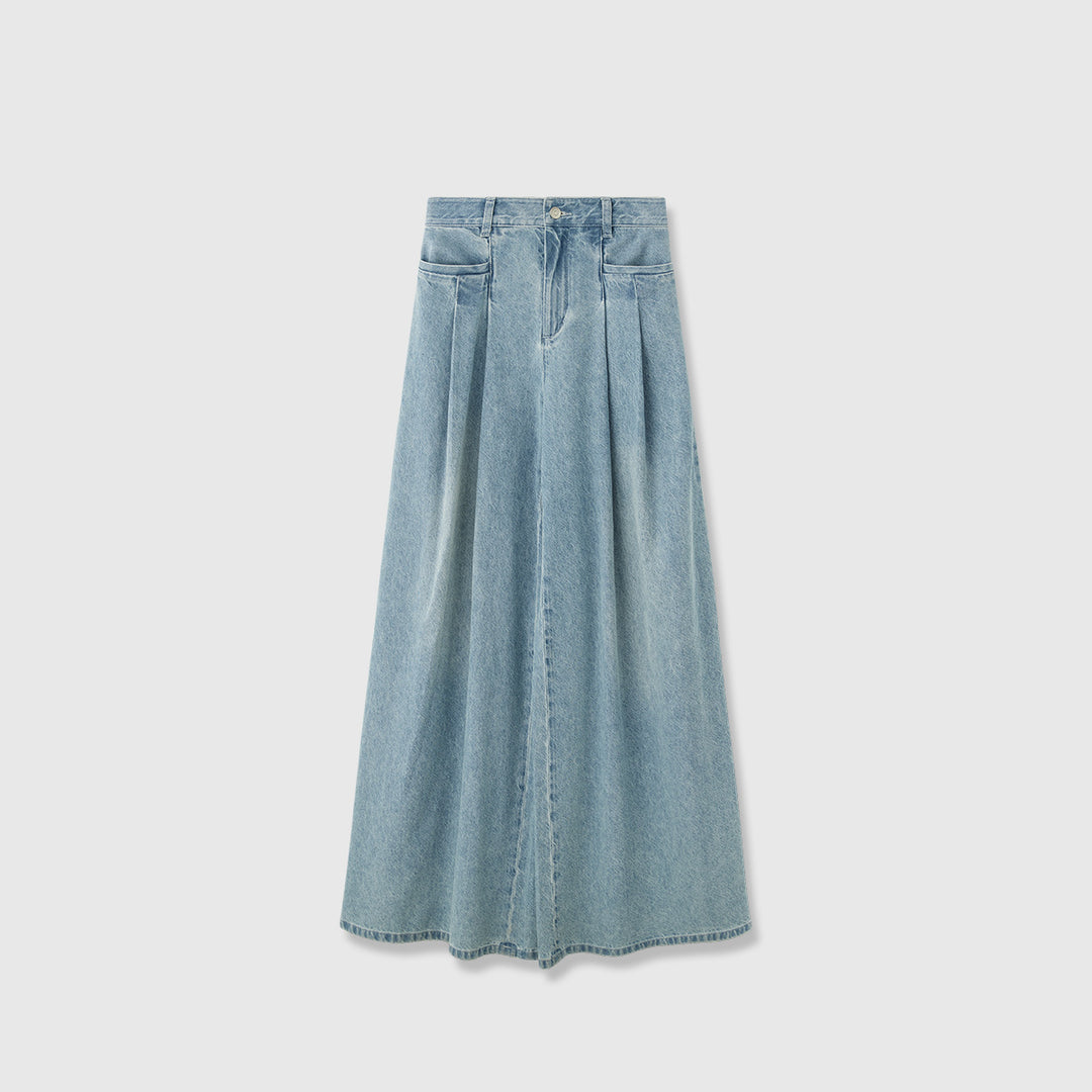 Dame vidde High-Waist Jeansbukser med elegant fold og åndbart denim Stilla