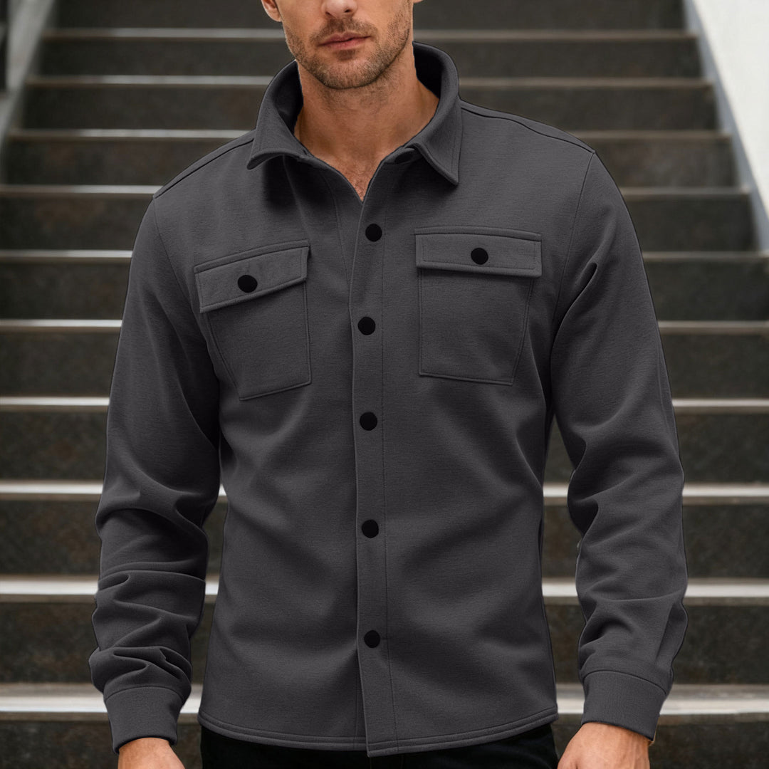 Herren nan Twill-overshirt med skjortekrave, påsyede brystlapper og lige søm Skovae