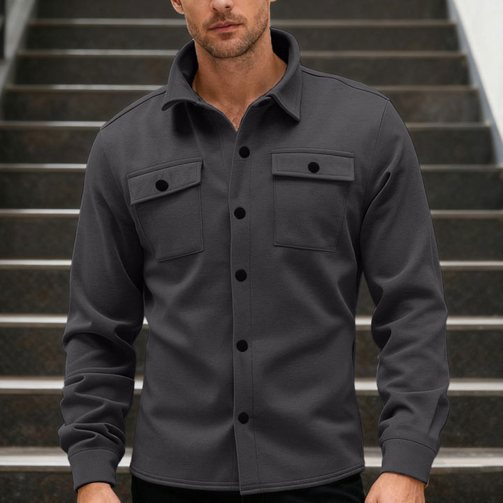 Herren nan Twill-overshirt med skjortekrave, påsyede brystlapper og lige søm Skovae