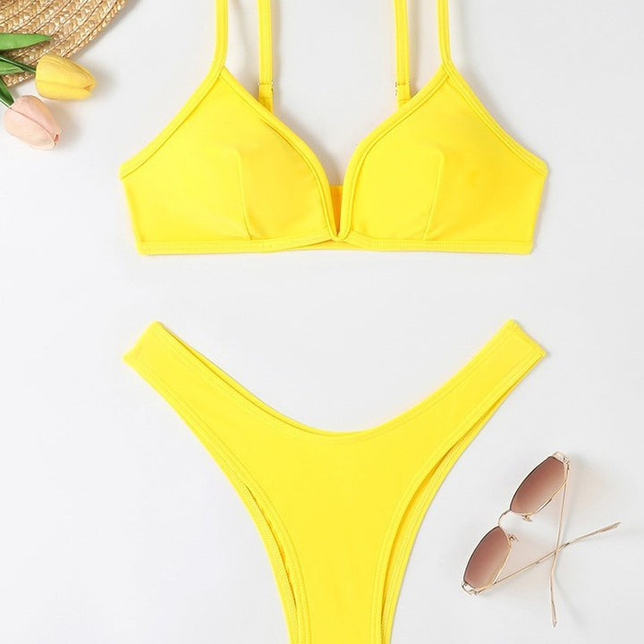 Dame Triangel-Bikini med sexet dyb udskæring og høj benudskæring Skovae