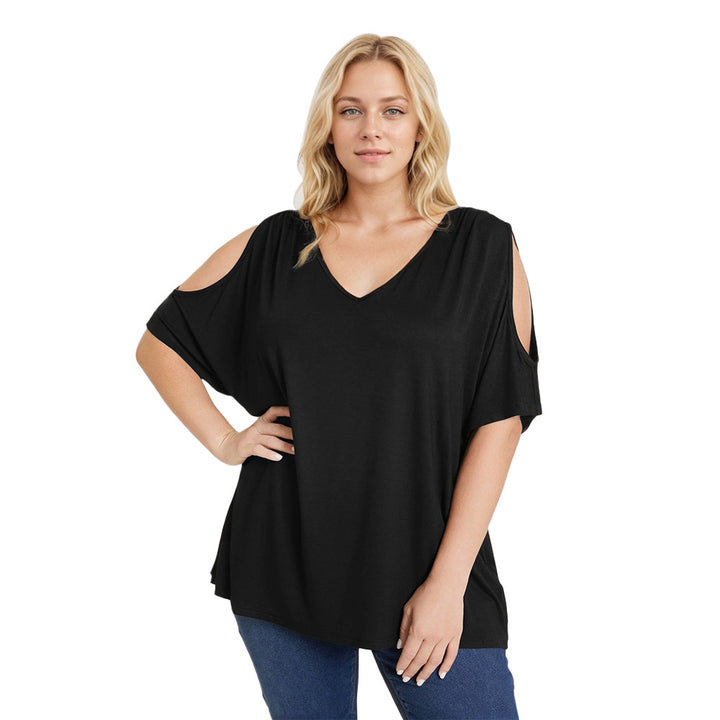 Dame afslappet V-udskæring top med off-shoulder design Stilla