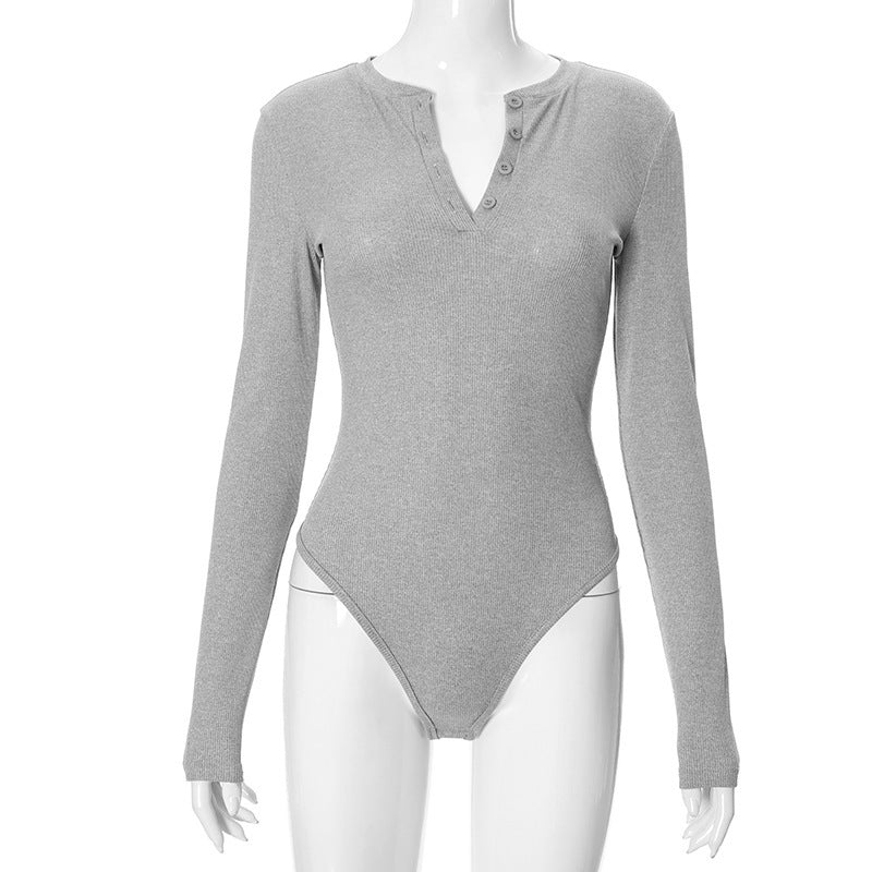 Dame Langærmet Bodysuit med trendy Knaplukning og figursyet Snit Stilla
