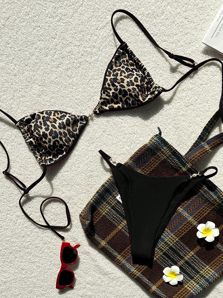 Dame Triangel-Bikini med dyreagtigt design og fashionabel glans Skovae