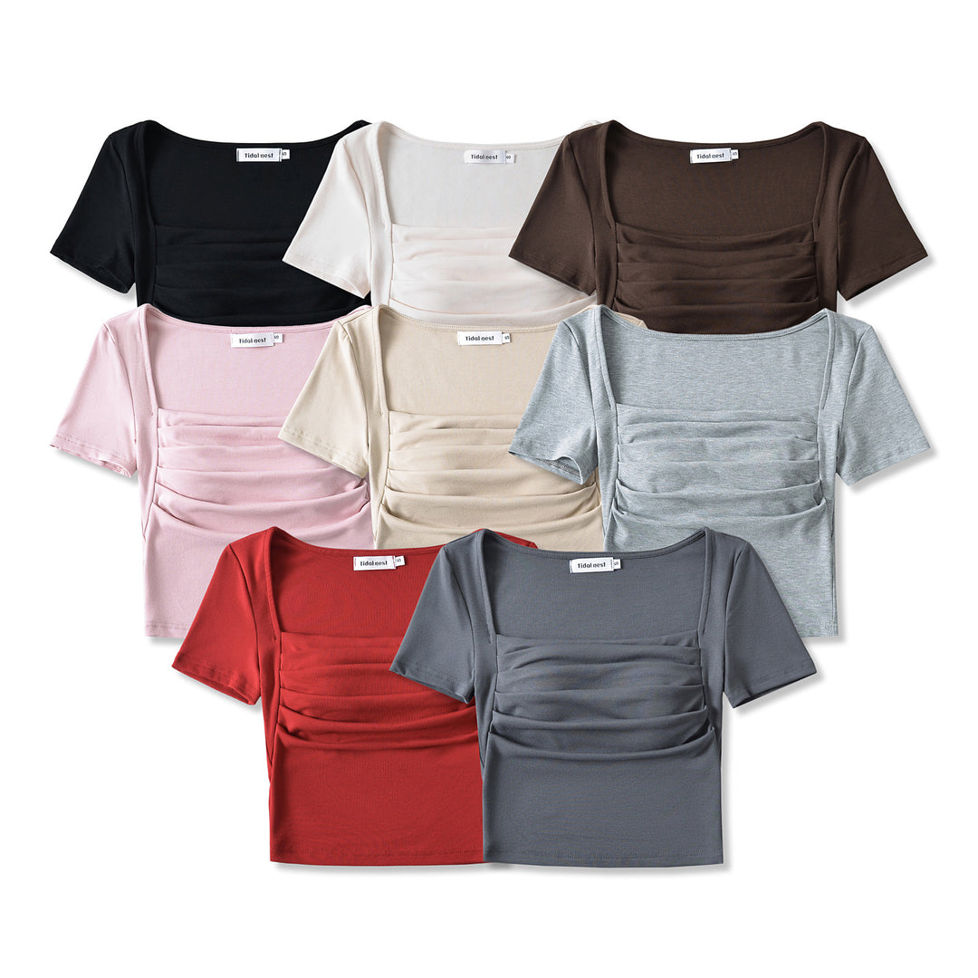 Dame Kortærmet Crop-Top med raffineret Drapée-design Stilla