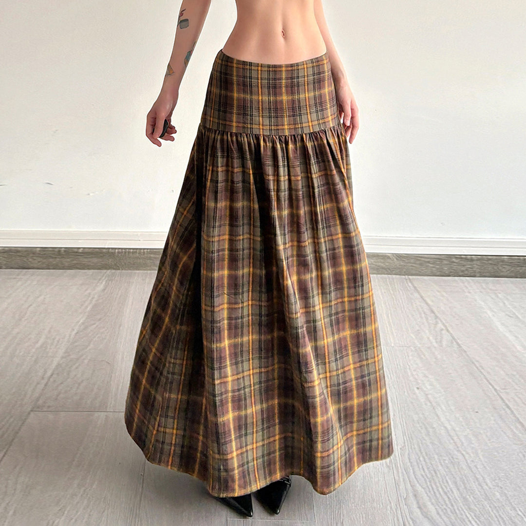 Dame Maxi skirt with checked pattern and elastic waistband Skovae