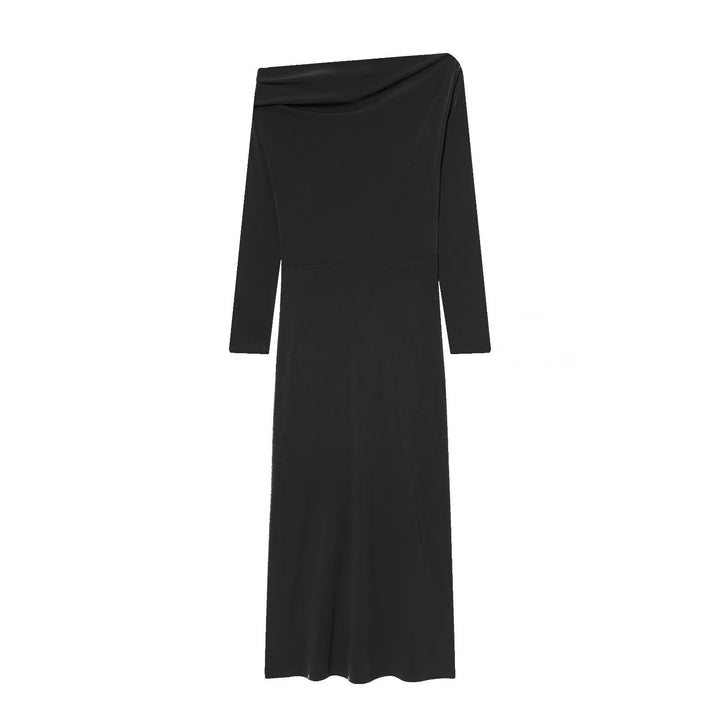 Damer elegant maxikjole med asymmetrisk udskæring og dekorativ drapering Skovae