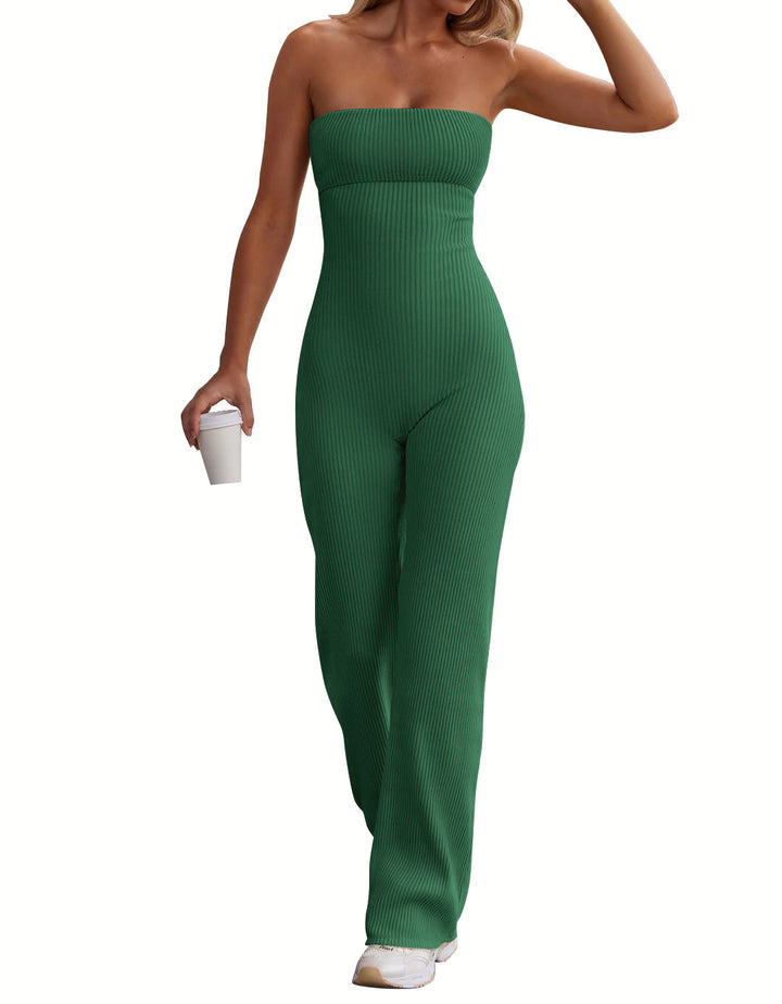 Damer stilfuld langbenet jumpsuit med ribbet design og off-shoulder snit Stilla