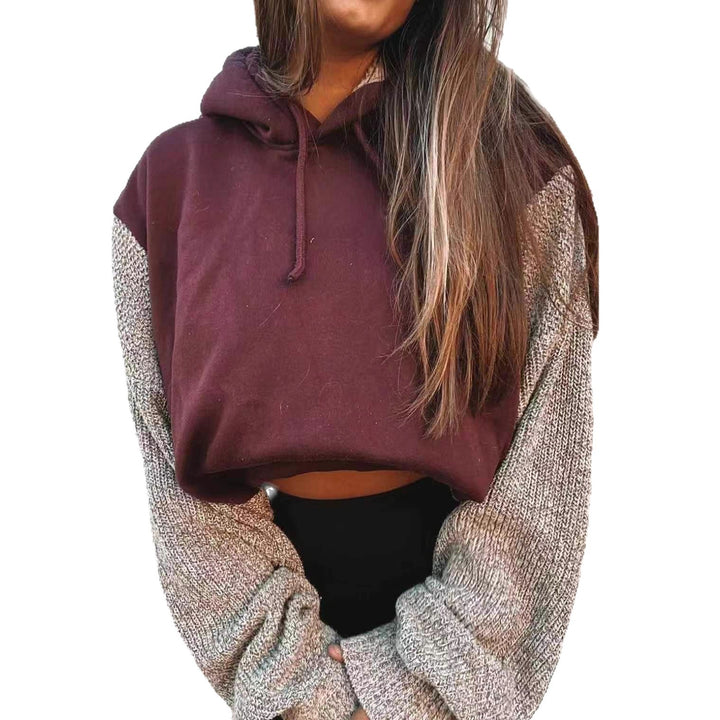 Dame nan Hætte-Cropped-Pullover med vidde strikærmer og snøre Skovae
