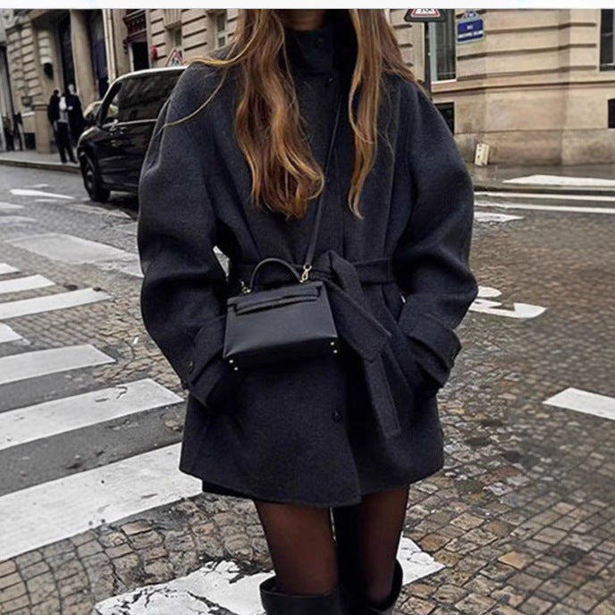 Dame Oversized Uldfrakke med Taljebælte Stilla