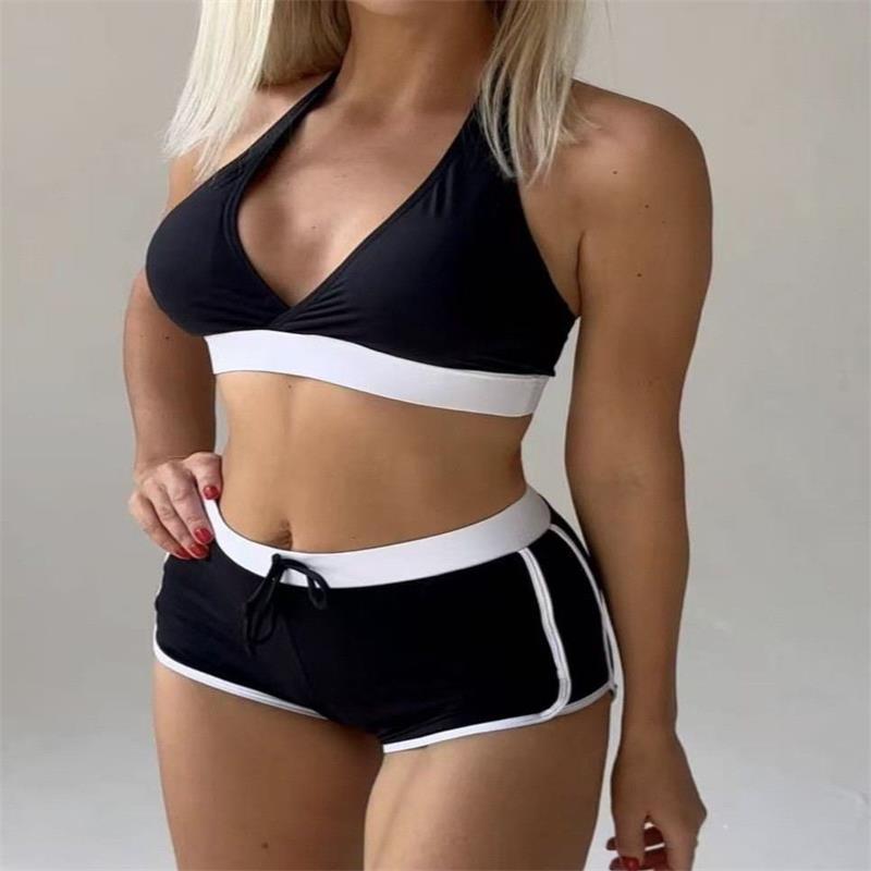 Dame Sport-Bikini-Sæt med justerbare stropper og højskårne shorts Skovae