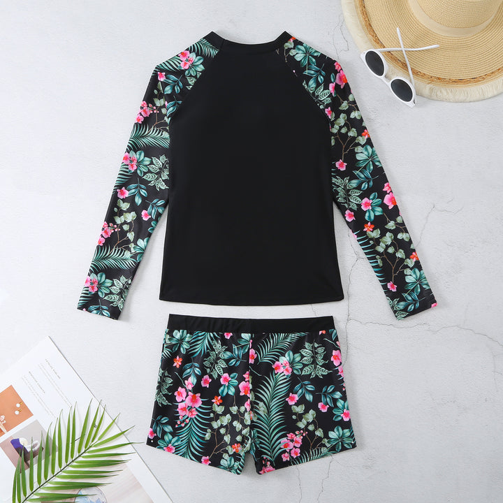 Dame UV-beskyttelse badedragt med lange ærmer og blomster-shorts Stilla