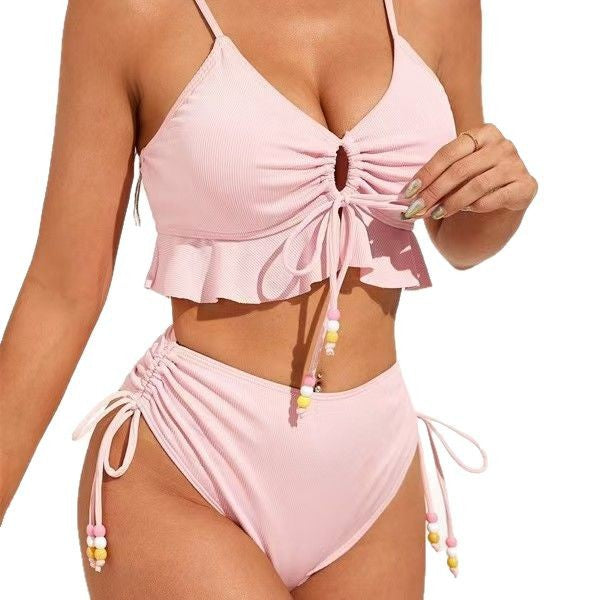 Dame Højskåret Volan-Bikini-Sæt med justerbare Stropper Stilla