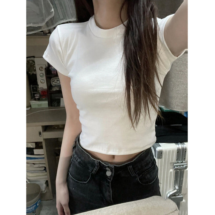 Dame Cropped Fitted Basic T-Shirt Stilla