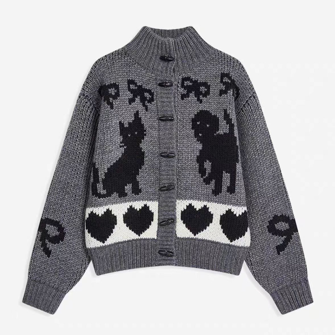 Kvindernes cardigan med trendy dyremotiver og høj krave Stilla