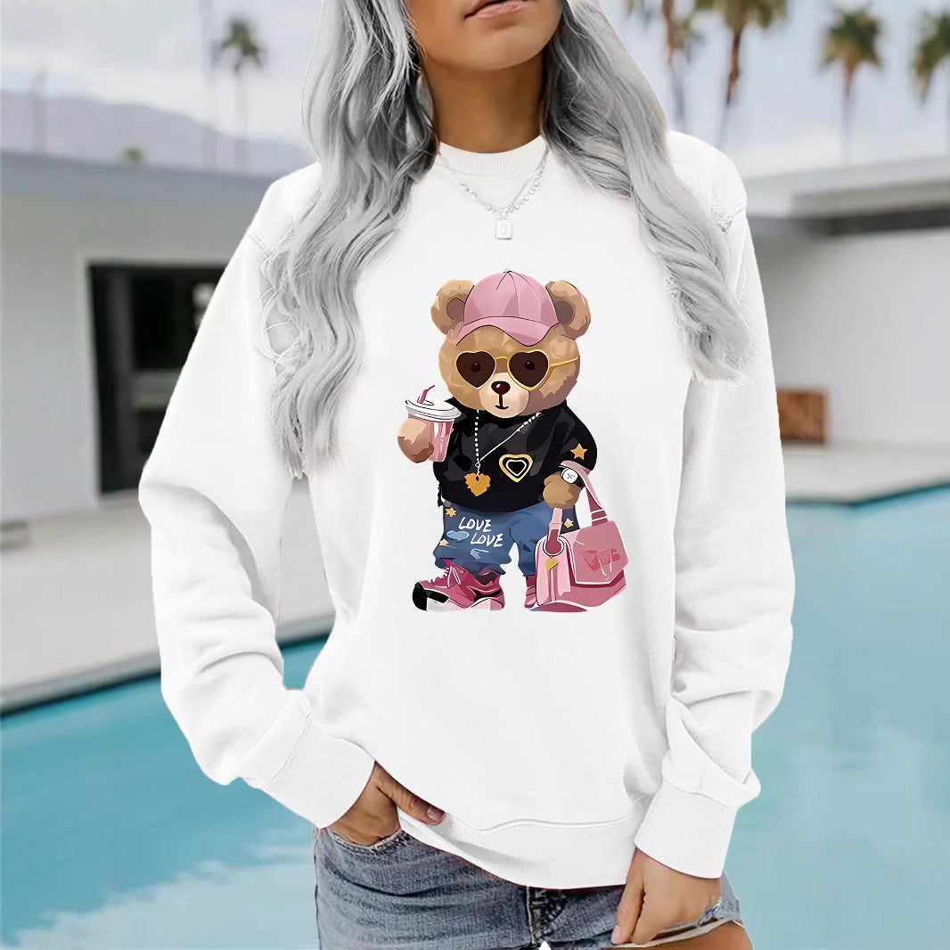Kvinders sweatshirt med unikt tegneserie-bjørn design og trendy tekst Stilla