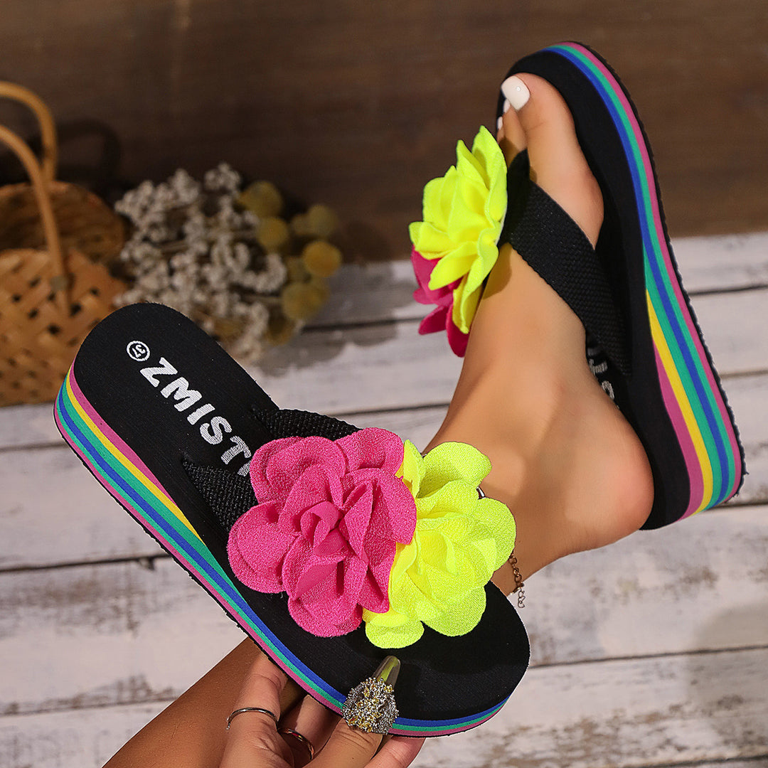 Dame toe-separer-sandaler med farverige blomsterdetaljer og skridsikker sål Stilla