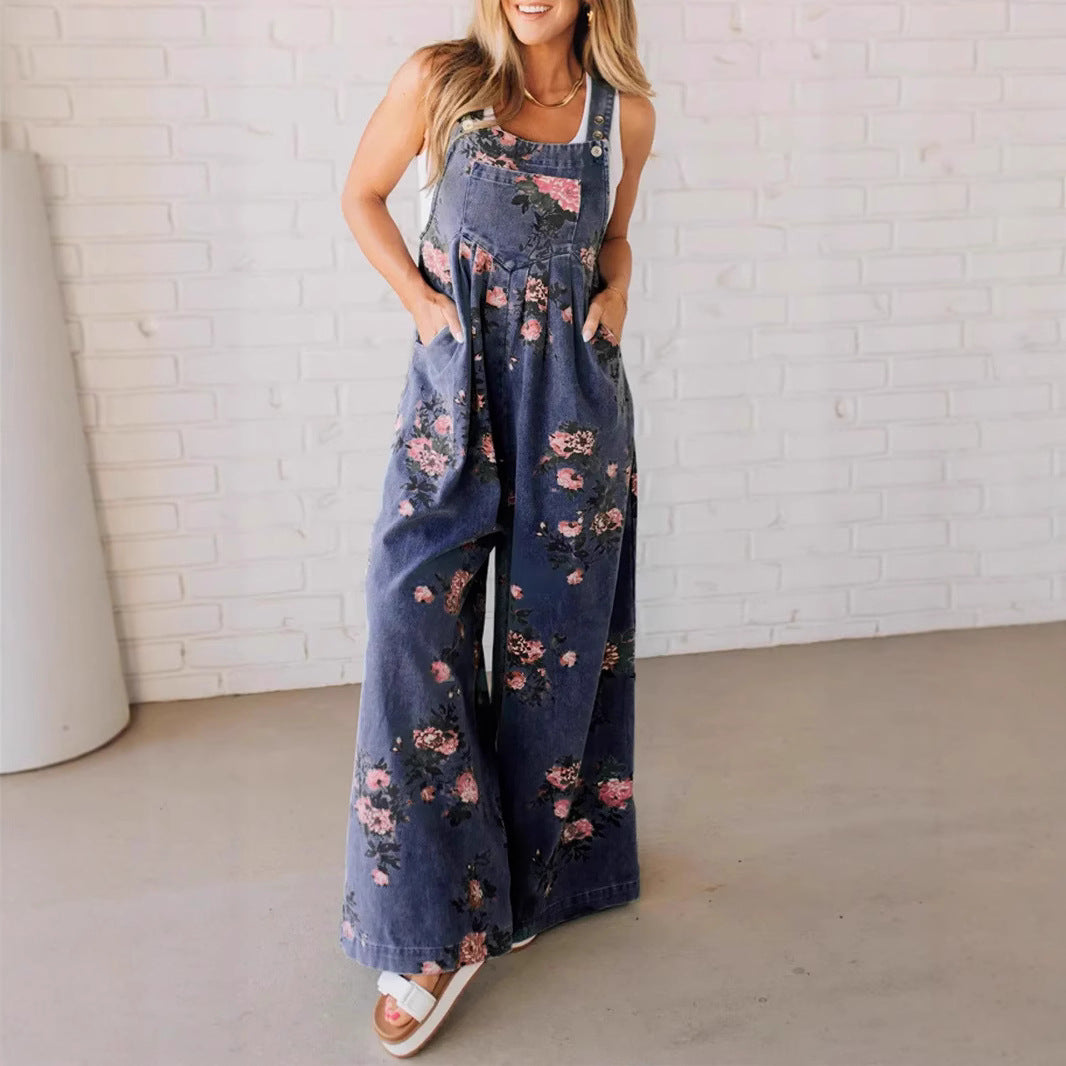Dame blomster mønster maxi seler bukser Stilla