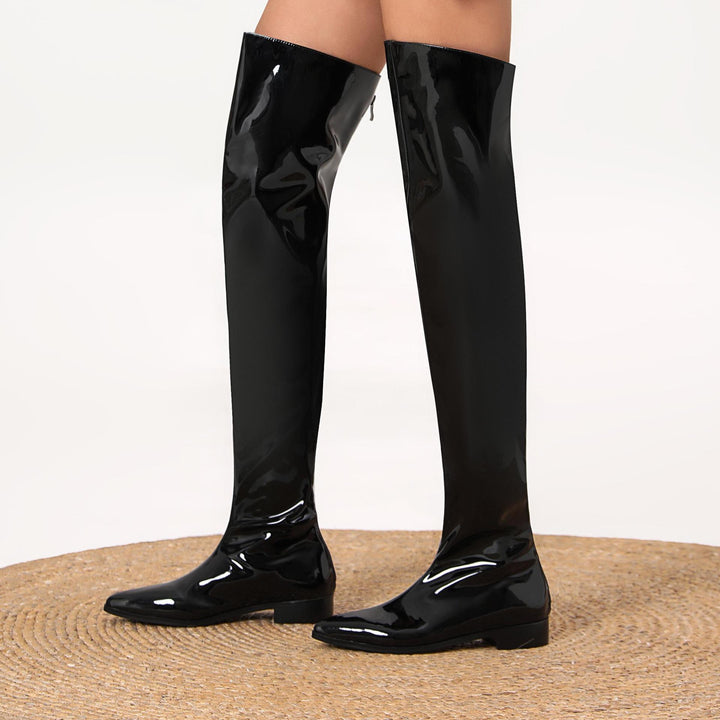 Femme Over-the-Knee Skinnende Flade Støvler Stilla