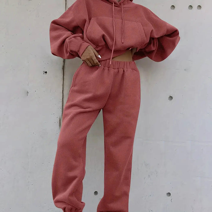 Kvindernes afslappede hoodie og jogger sæt med elastisk talje og praktiske lommer