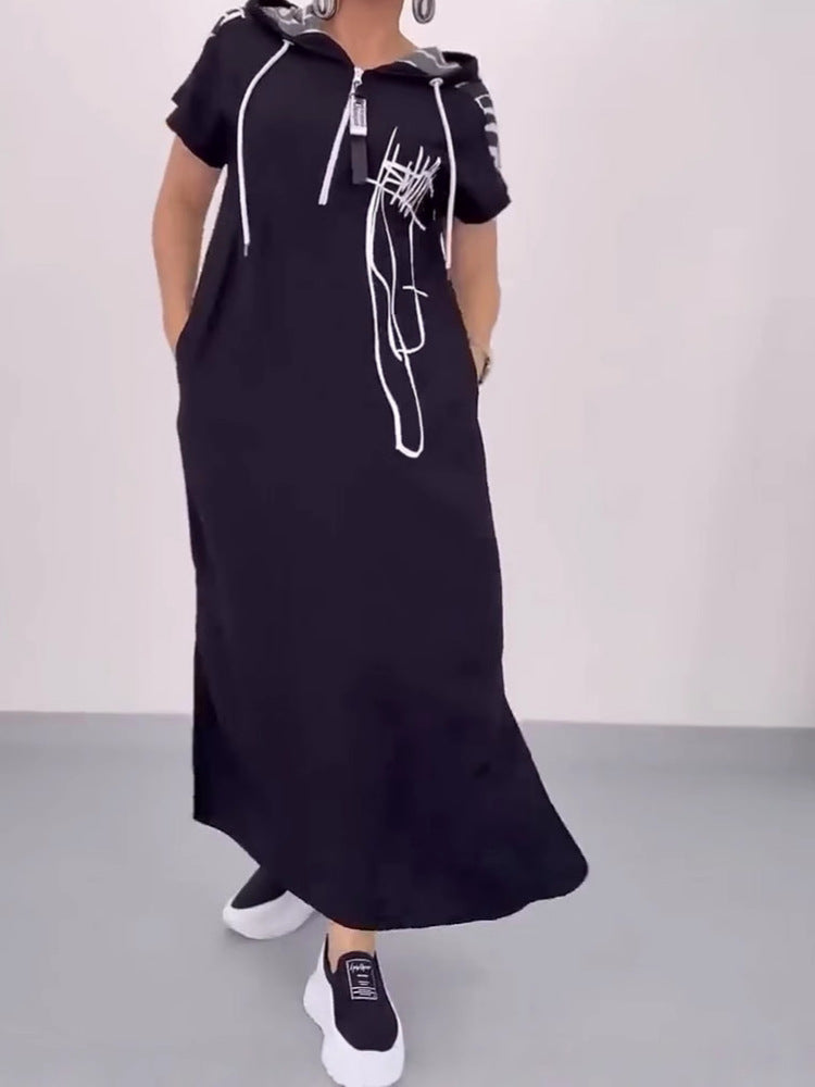 Dame Long Hoodie Kjole med praktisk lynlås og unikt design Stilla