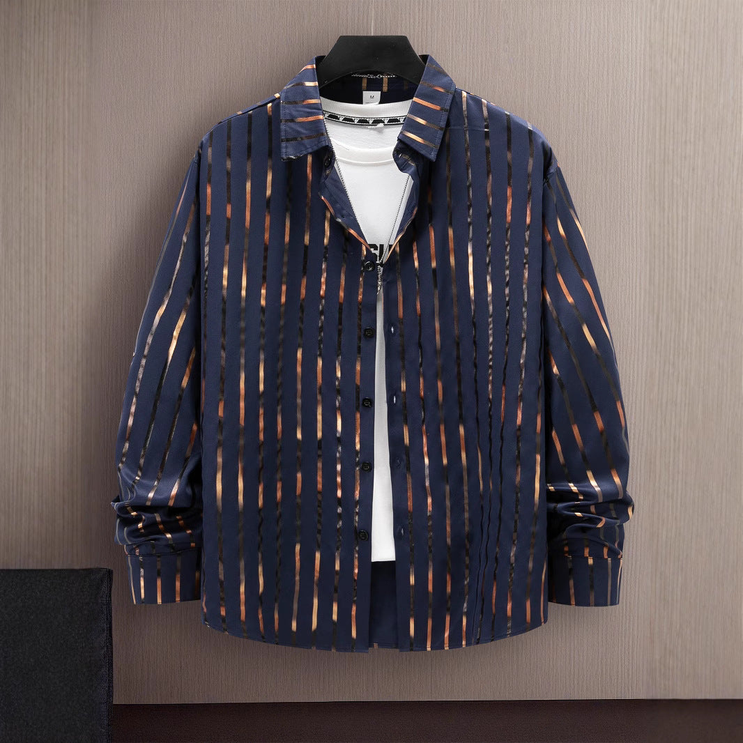 Herrer Stilfuld Slim-Fit Stribet Button-Up Skjorte Stilla