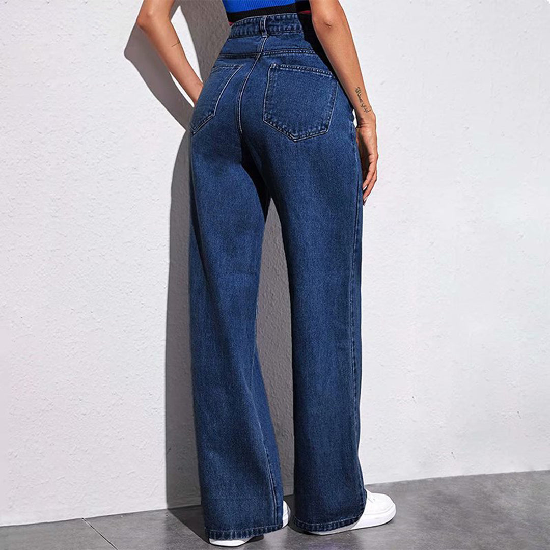 Dame Bred High-Waist Jeans i afslappet snit med elegante detaljer Skovae