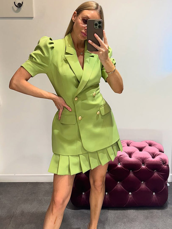 Dame Blazer Minikjole med Rynker Stilla