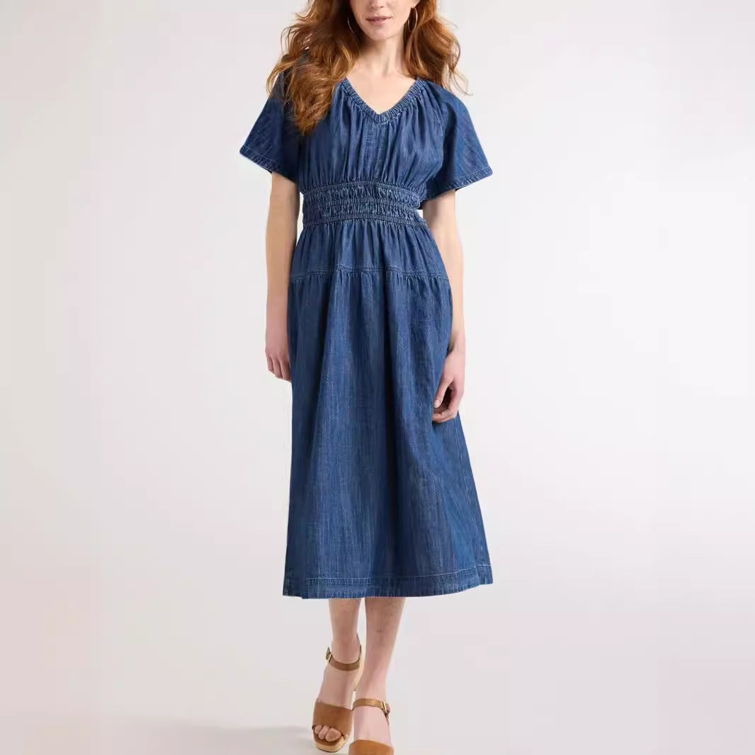 Dame afslappet denim-kjole med elastisk talje Stilla