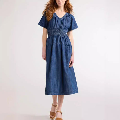 Dame afslappet denim-kjole med elastisk talje Stilla