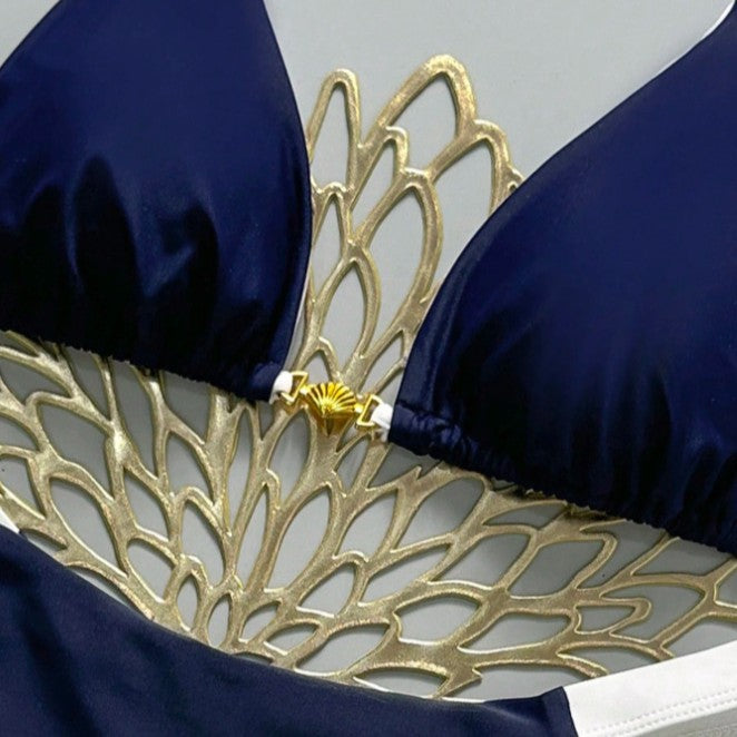 Dame Triangel-Bikini med moderne kontrastdetaljer Skovae