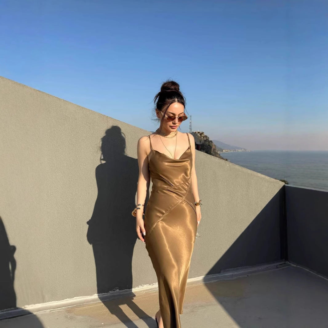 Dame Satin Midi Kjole Stilla