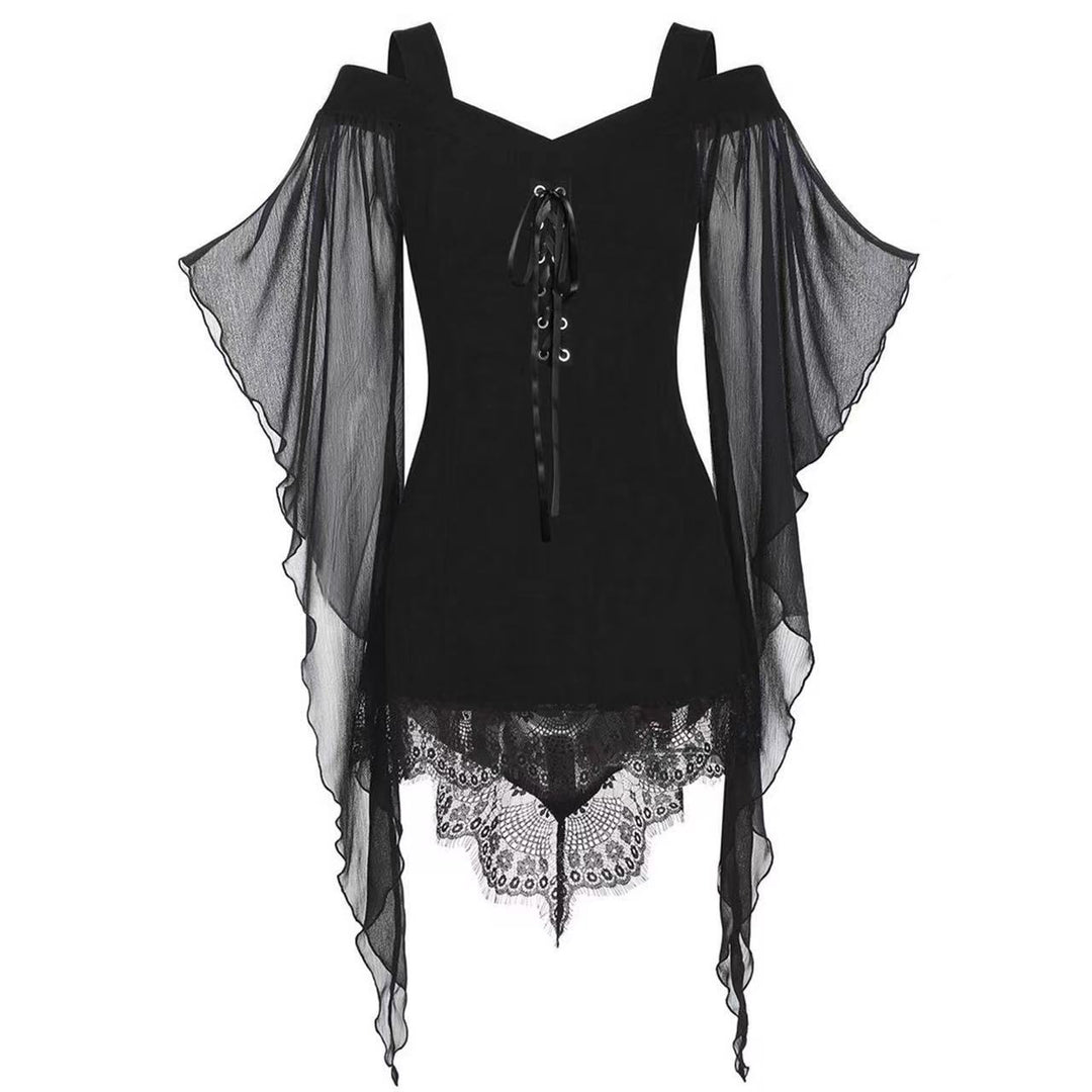 Dame elegant bluse med kolde skuldre og blonder Stilla