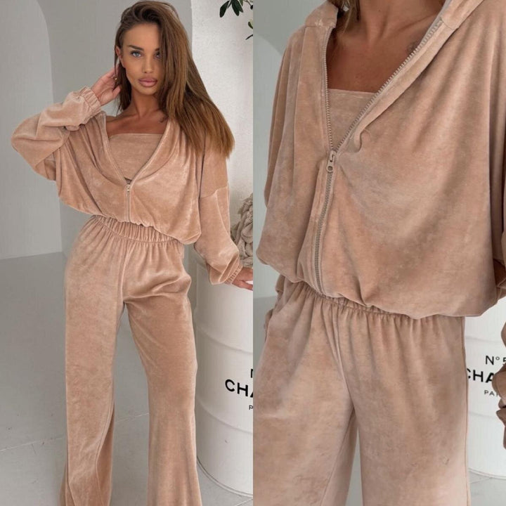 Damer Elegant Fleece Loungewear Sæt med Løs Top og Behagelige Bukser Skovae