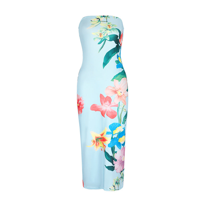 Dame Maxi kjole i elegant bandeau stil med blomsterprint Skovae