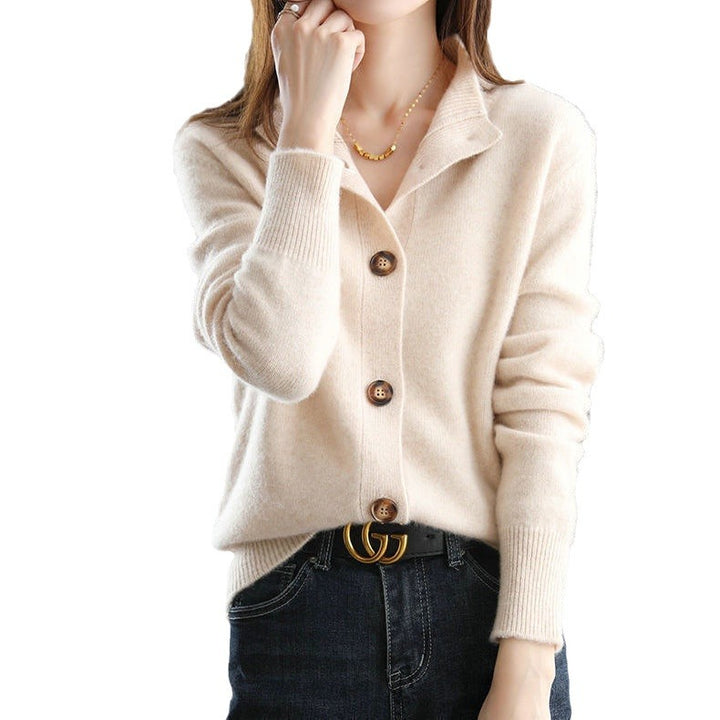 Damer elegant og komfortabel strikket sweater med store knapper Stilla