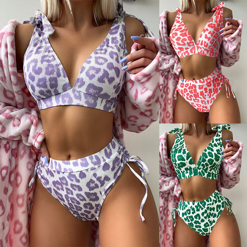Dame Højskåret Leopardmønster Bikini-Sæt Stilla