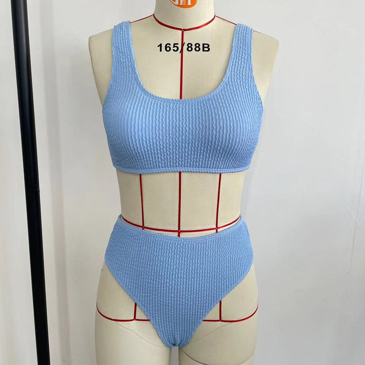 Dame High-Waist Bikini-sæt med modig Ribstrik Skovae