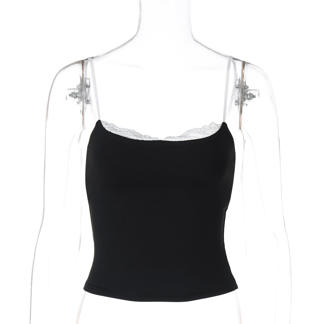 Damer Crop-Top med delikat spidskant og smalle stropper Skovae