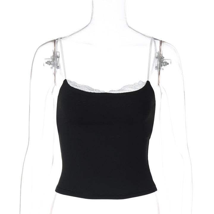 Damer Crop-Top med delikat spidskant og smalle stropper Skovae