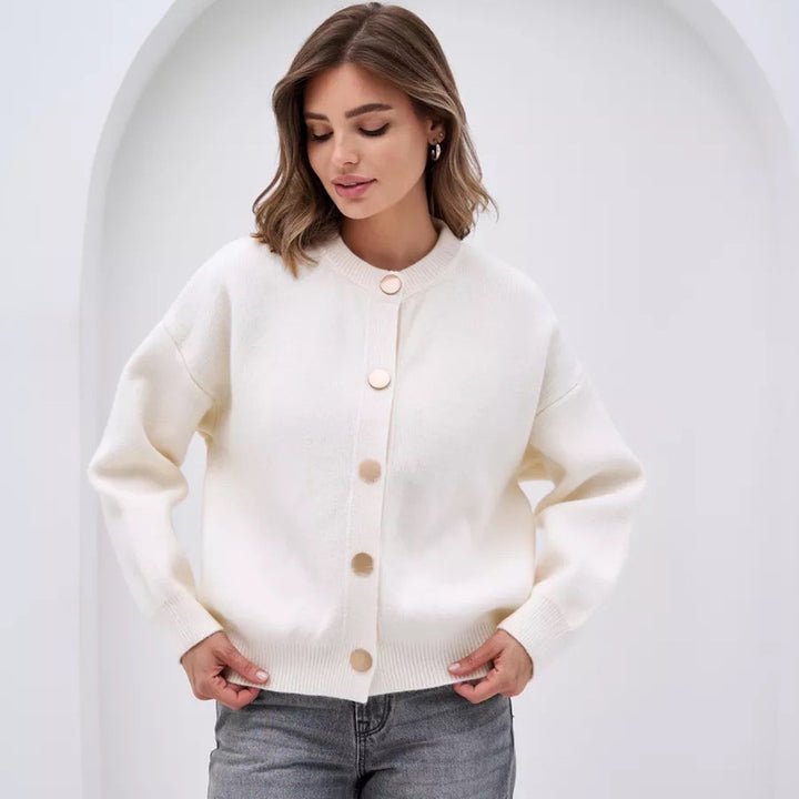 Femme Cozy Button-Up Strikpullover Stilla