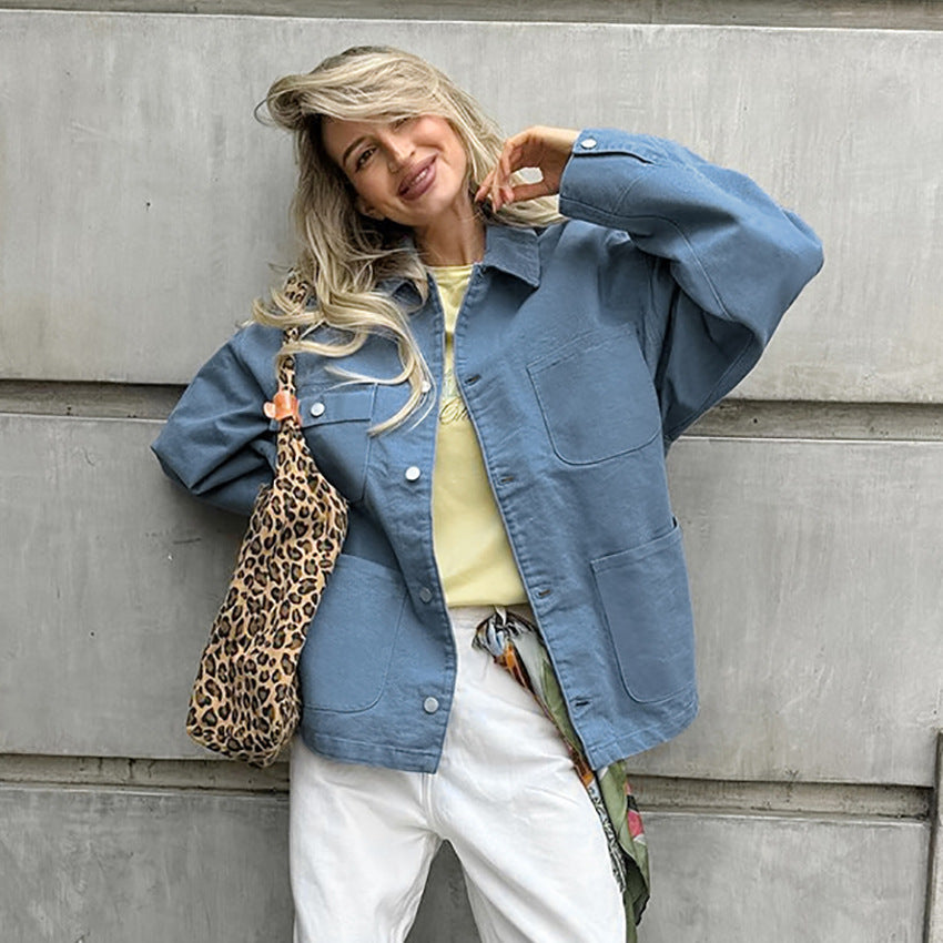 Dame Oversized Utility-jakke med smart krave og praktiske lommer Stilla