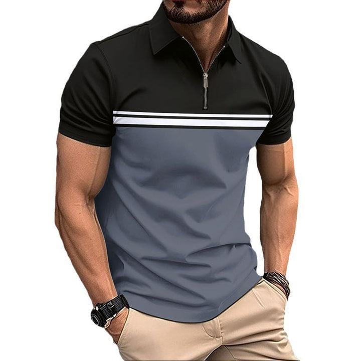 Herrer polo t-shirt med moderne lynlås og sporty stribemønster Stilla
