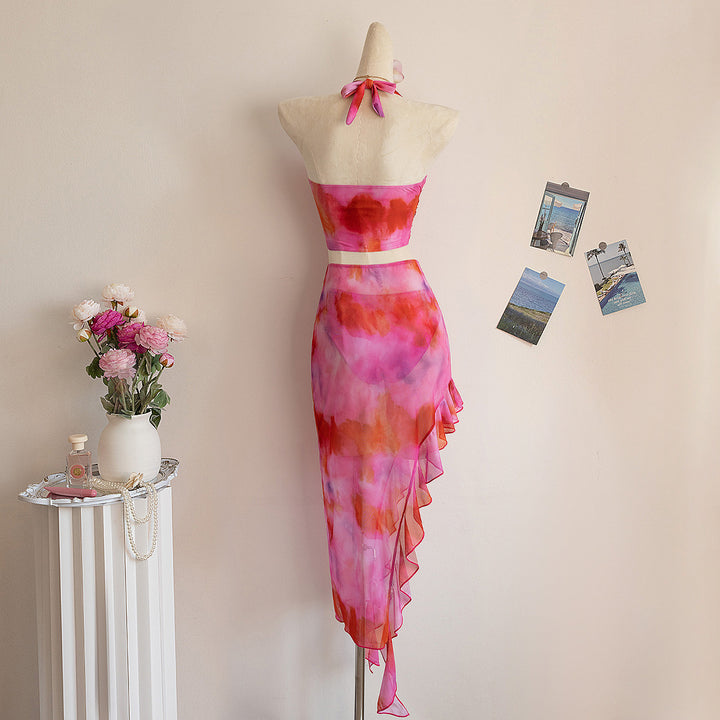 Dame badetøjssæt med asymmetrisk volant og trendy top Skovae