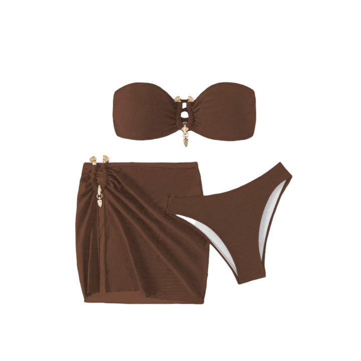 Dame Bandeau-bikini-sæt med elegant nederdel-overlay Skovae