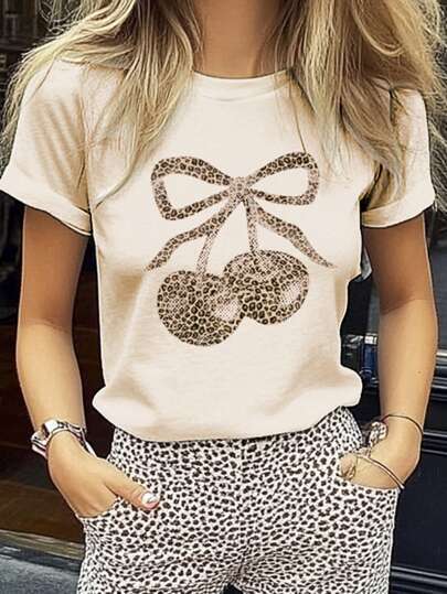 Dame T-shirt med kreativt leopardmotiv Stilla