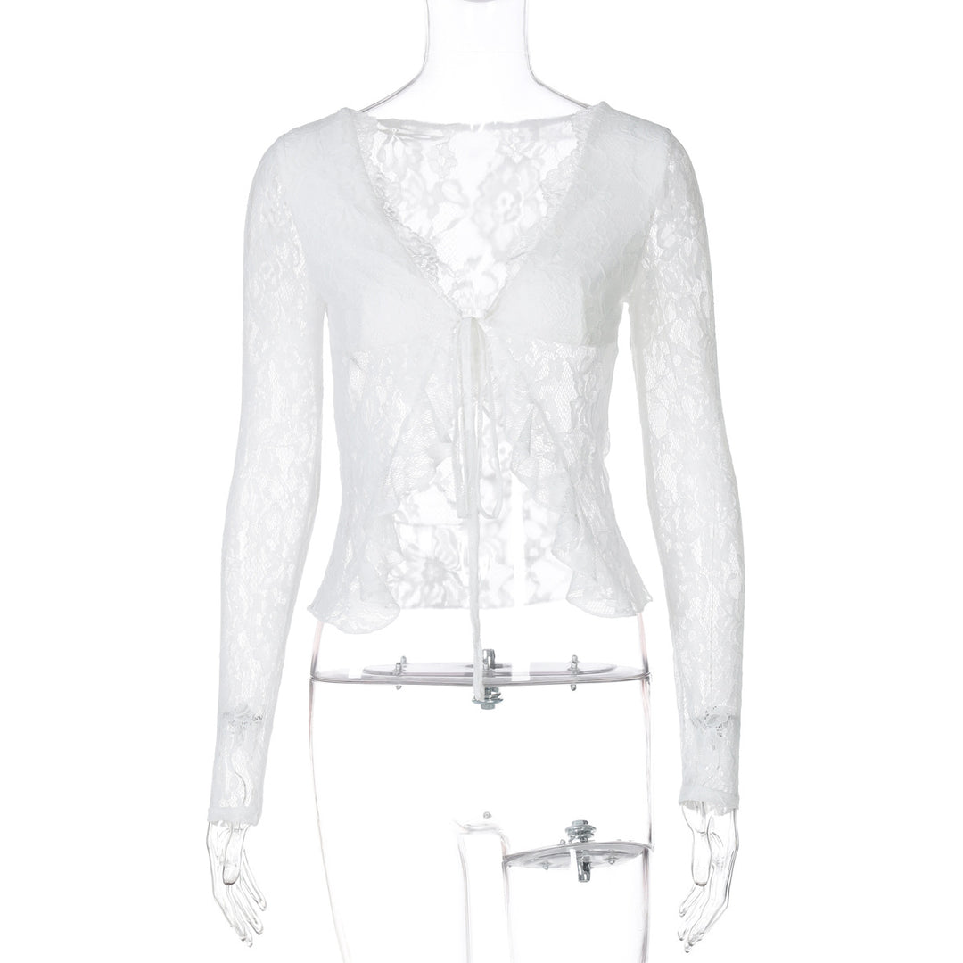 Dame Spidset-Cropped-Bluse med Sløjfeåbning Skovae