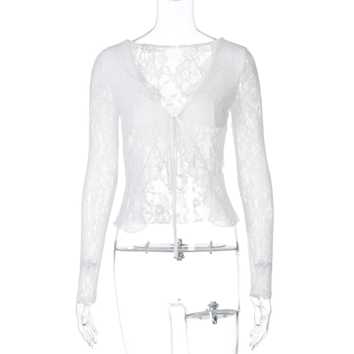 Dame Spidset-Cropped-Bluse med Sløjfeåbning Skovae
